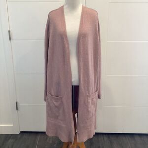 Long XL Women's Pink Open-Front Sweater Cardigan